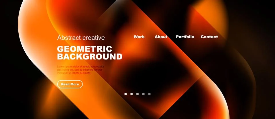 Modern website header design. Orange gradients, geometric shapes, text elemen Stock Illustration