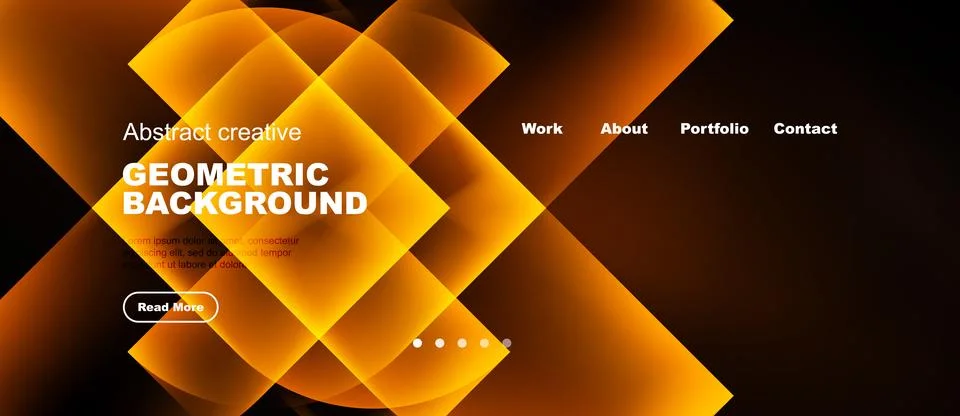 Modern website header design. Orange geometric shapes overlap, creating dynam イラスト素材