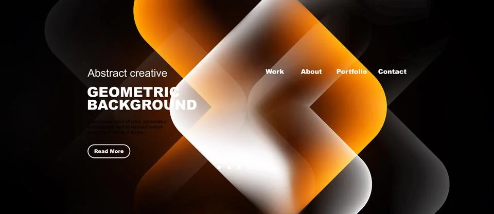 Modern website header design. Orange, white shapes over dark background. Ilustração Stock