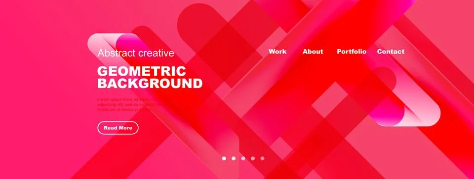 Modern website header design. Pink gradients, geometric shapes, text elements Stock Illustration