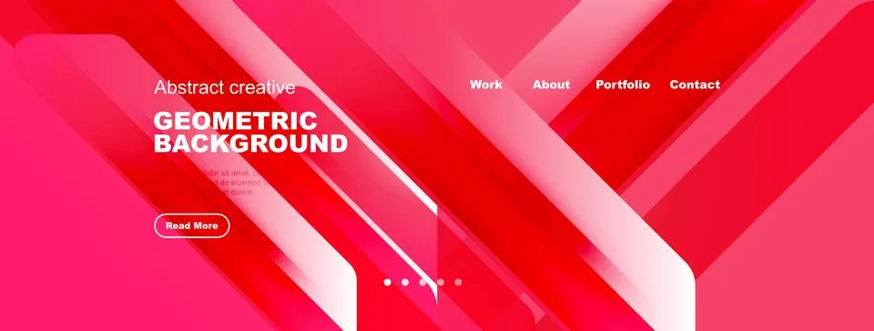 Modern website header design. Pink gradients, geometric shapes, navigation me Stock Illustration