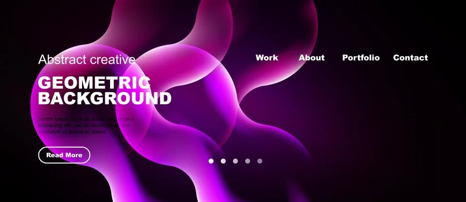 Modern website header design. Pink, purple gradients dominate. Text promotes Stock-Illustration