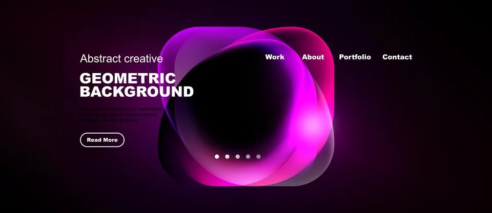 Modern website header design. Pink abstract shapes overlay dark background. Stockillustratie