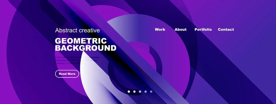Modern website header design. Purple gradients, geometric shapes, text elem.. 库存插图
