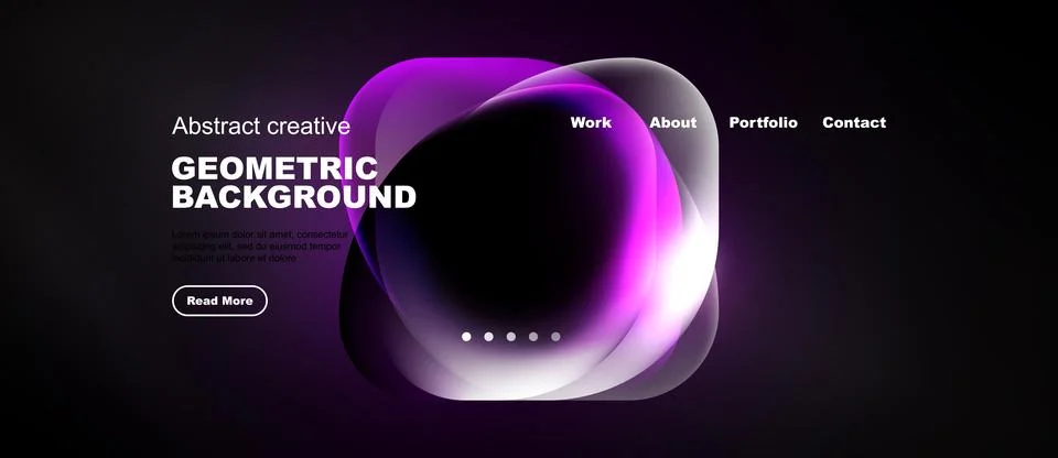 Modern website header design. Purple fluid shapes, dark background, navigatio イラスト素材