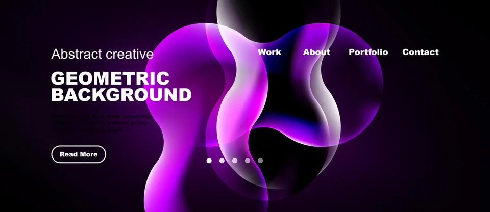 Modern website header design. Purple fluid shapes, text elements, navigation Stock Illustration