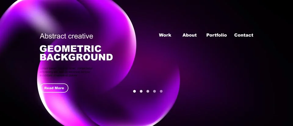 Modern website header design. Purple gradients, geometric shapes, text elem.. Ilustração Stock