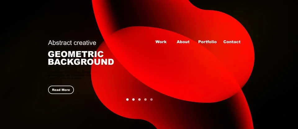 Modern website header design. Red fluid shape dominates dark background. Stockillustratie