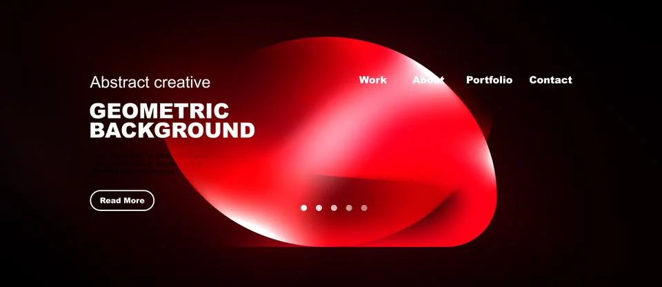 Modern website header design. Red shapes overlap dark background. Navigation 스톡 일러스트