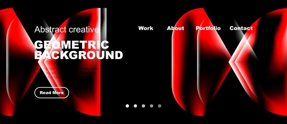 Modern website header design. Red geometric shapes dominate black background. Stock Illustration