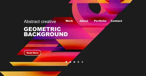 Modern website header design. Vibrant geometric shapes, text elements, Illustrazione stock