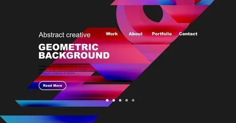 Modern website header design. Vibrant geometric shapes, text elements, Illustrazione stock