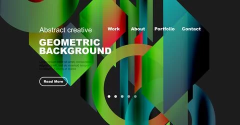 Modern website header design. Vibrant colors, geometric shapes, text elements Illustrazione stock