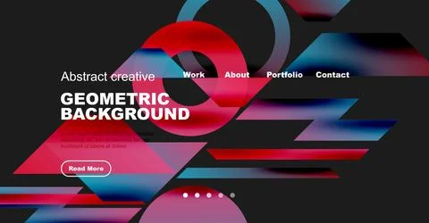 Modern website header design. Vibrant geometric shapes, red accents, dark Illustrazione stock