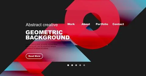 Modern website header design. Vibrant geometric shapes, text overlay, navigation 스톡 일러스트