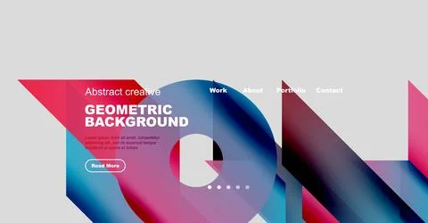 Modern website header design. Vibrant geometric shapes, text overlay, navigation イラスト素材