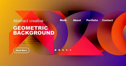 Modern website header design. Vibrant colors, geometric shapes, text overlays, Stock Illustration
