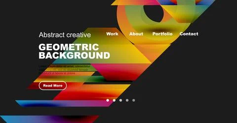Modern website header design. Vibrant geometric shapes, text elements, Illustrazione stock