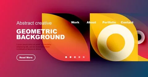 Modern website header design. Vibrant colors, geometric shapes, text elements Illustrazione stock