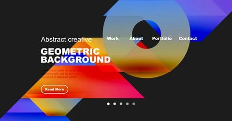 Modern website header design. Vibrant colors, geometric shapes, text overlays, Illustrazione stock