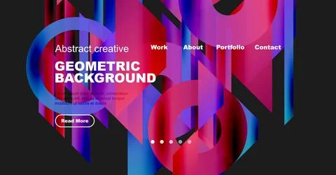 Modern website header design. Vibrant geometric shapes, pinks, blues dominate. Illustrazione stock