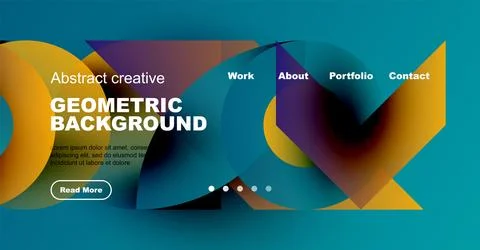 Modern website header design. Vibrant colors, geometric shapes, text overlays, 스톡 일러스트