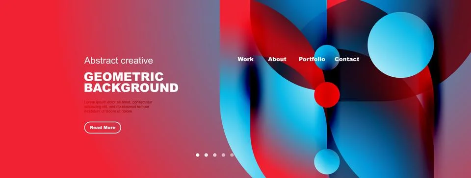 Modern website header design. Vibrant colors, geometric shapes, navigation me Illustrazione stock