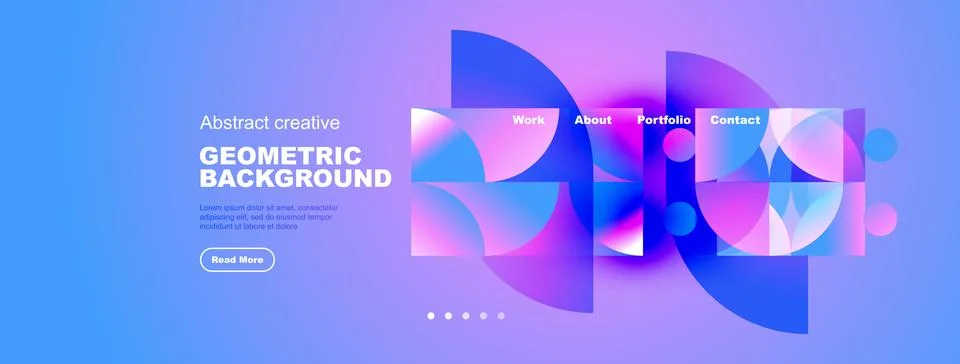 Modern website header design. Vibrant blue background features abstract イラスト素材