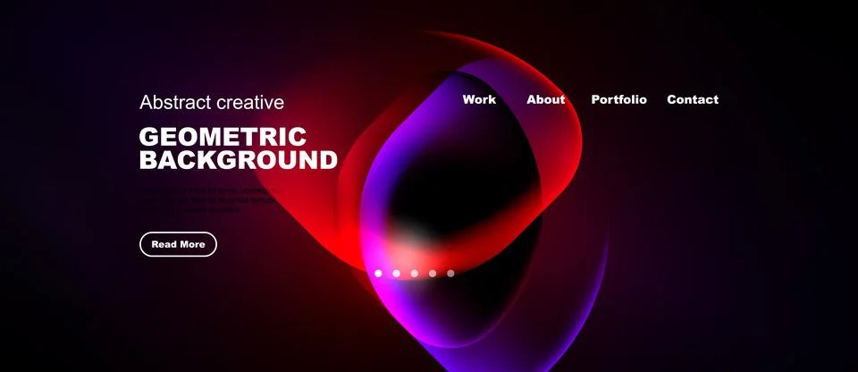 Modern website header design. Vibrant colors, geometric shapes, navigation me Stock Illustration