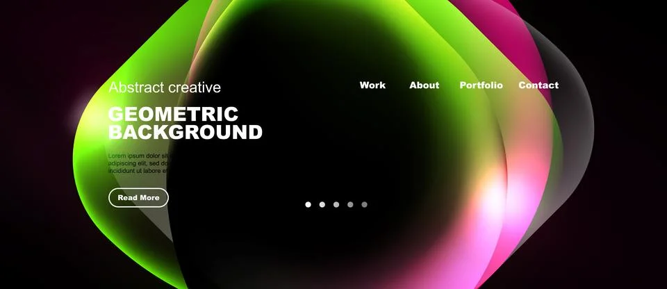 Modern website header design. Vibrant fluid shapes, dark background, text 스톡 일러스트