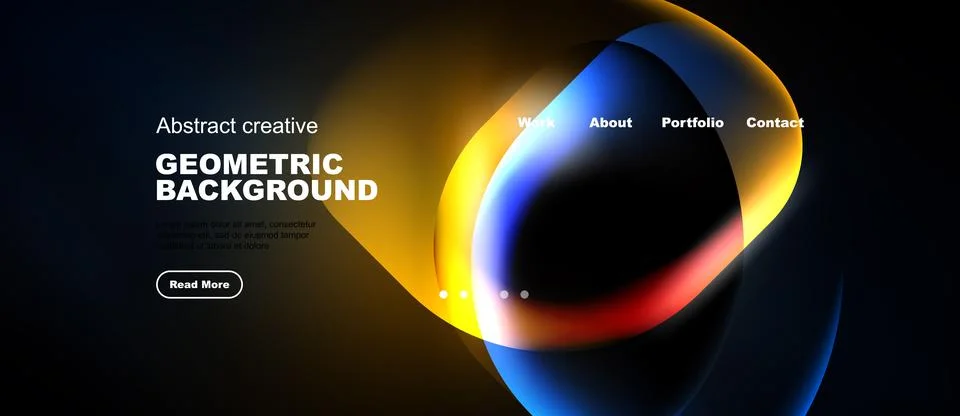 Modern website header design. Vibrant overlapping shapes, dark background, 스톡 일러스트