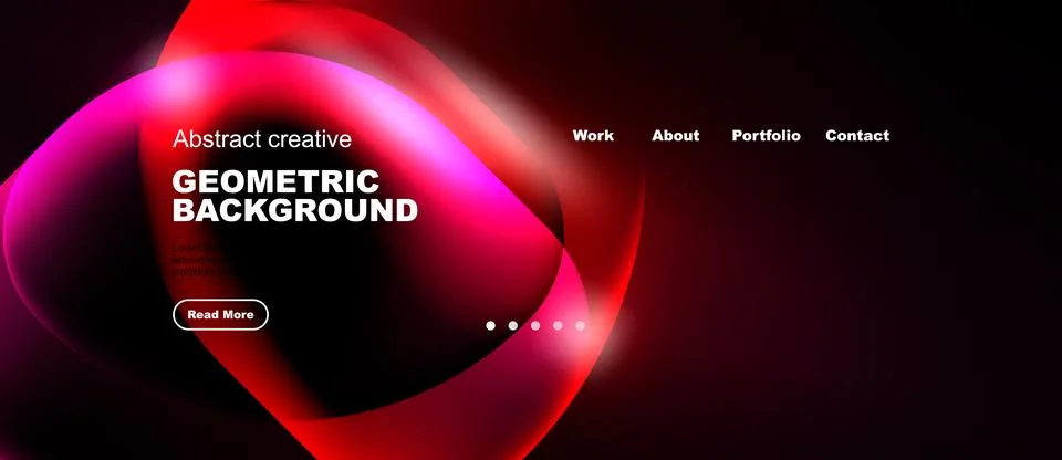 Modern website header design. Vibrant red shapes overlap dark background. Tex Illustrazione stock