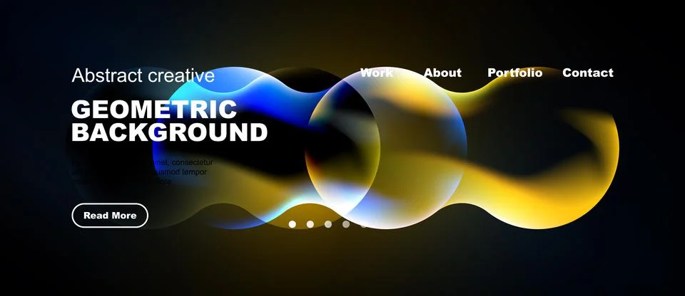 Modern website header design. Vibrant blue, yellow shapes over dark backgroun 库存插图