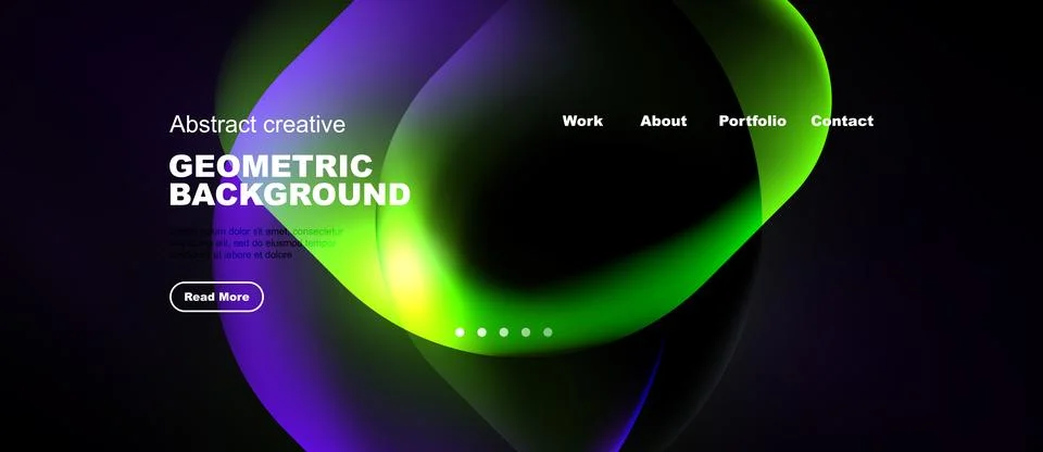 Modern website header design. Vibrant purple, green gradients dominate dark 库存插图