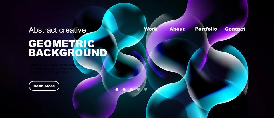 Modern website header design. Vibrant fluid shapes, dark background, navigati Stock-Illustration