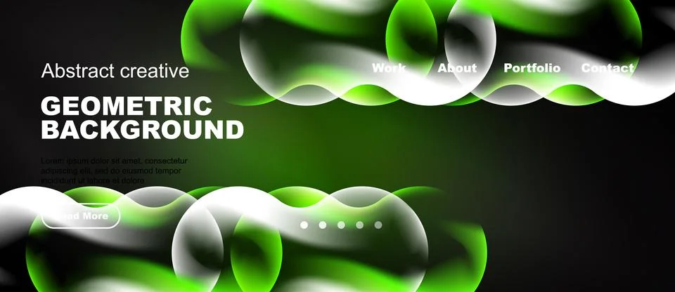 Modern website header design. Vibrant green shapes over dark background. Text Ilustração Stock