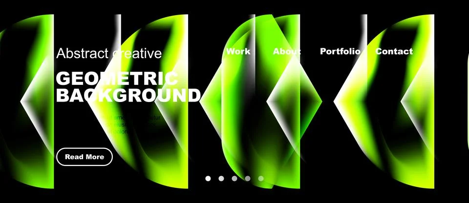 Modern website header design. Vibrant green shapes, dark background, navigati Stockillustratie