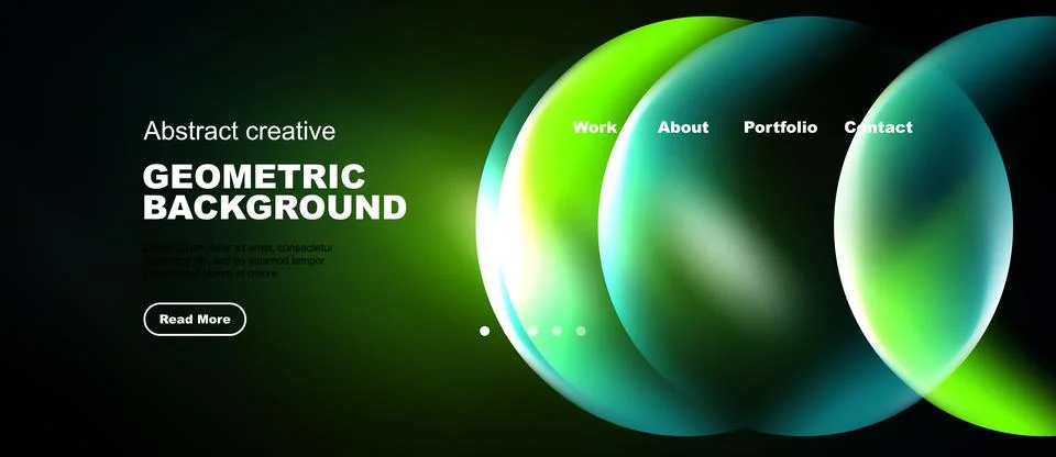 Modern website header design. Vibrant green, turquoise bubbles dominate dark Stock Illustration