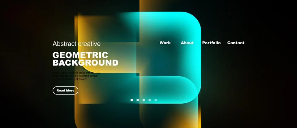 Modern website header design. Vibrant geometric shapes, text overlay, navig.. Stock Illustration