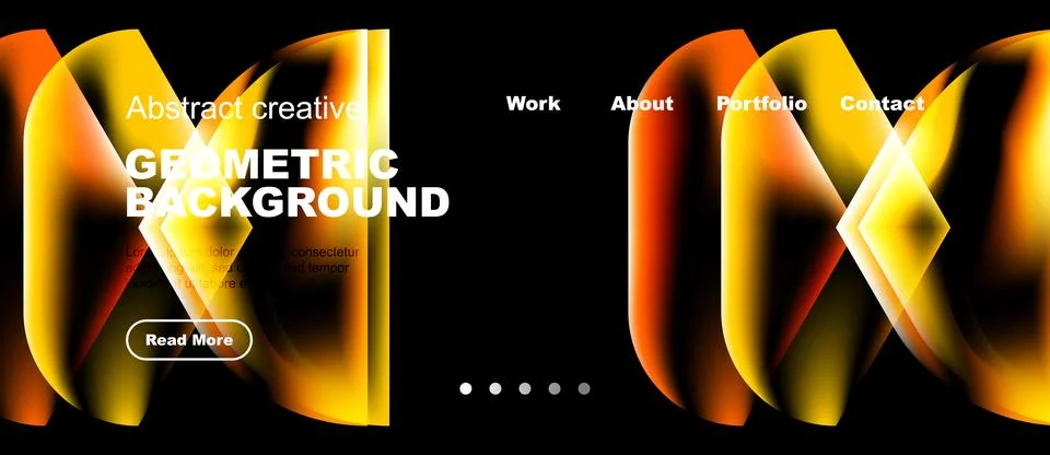 Modern website header design. Vibrant geometric shapes, dark background, Stock Illustration