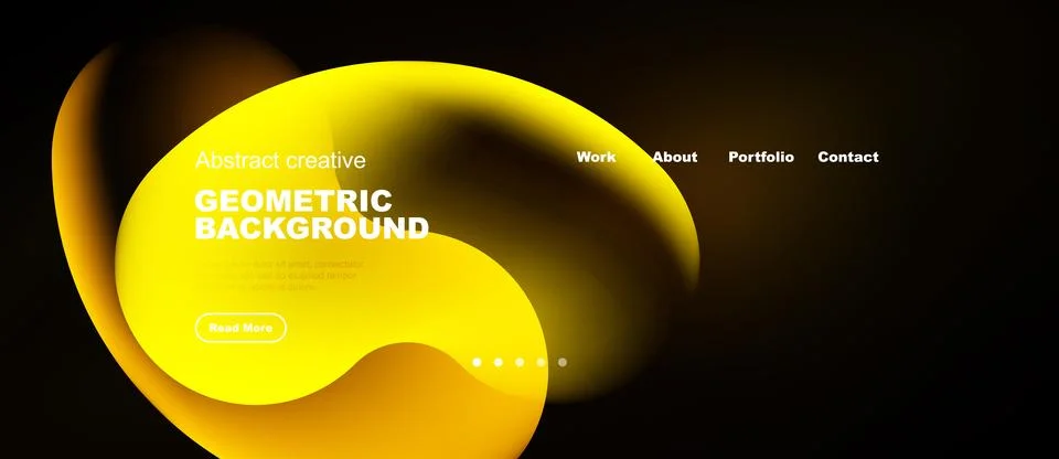 Modern website header design. Yellow abstract shapes, dark background, イラスト素材