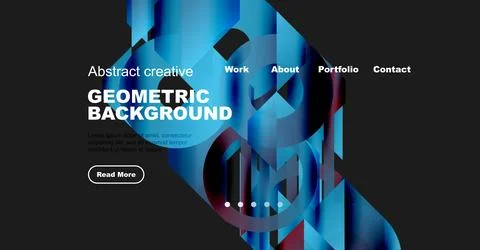 Modern website mockup displays abstract geometric background. Navigation Illustrazione stock