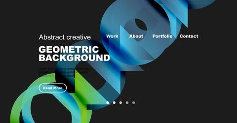 Modern website mockup features abstract shapes, vibrant colors, text elements. Stock Illustration