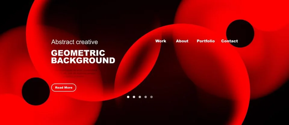Modern website mockup features abstract red shapes, text elements, navigation 스톡 일러스트