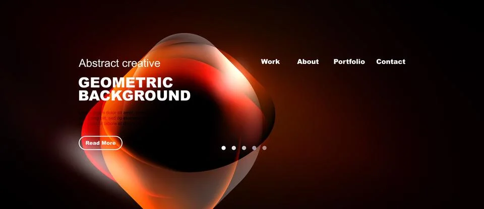 Modern website mockup features abstract geometric design. Orange hues dominat 스톡 일러스트