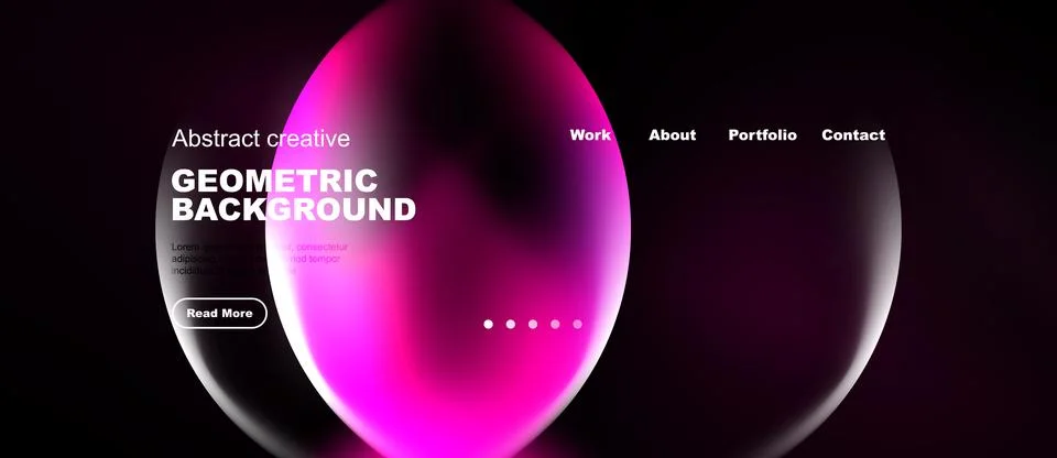 Modern website mockup features abstract shapes, vibrant colors, dark backgr.. Stockillustratie