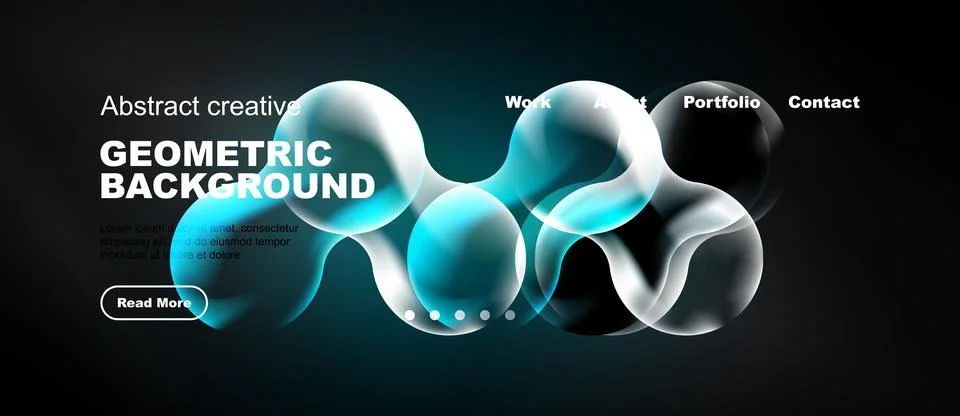 Modern website mockup features abstract geometric shapes, vibrant blue hues, Stock Illustration