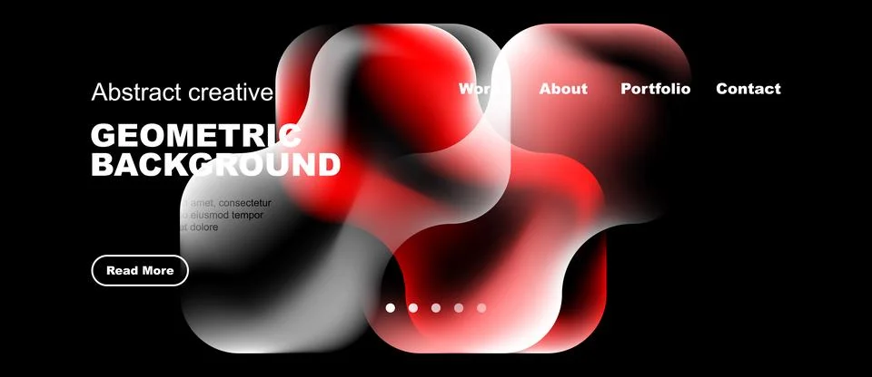 Modern website mockup features abstract shapes, red gradients, dark backgroun Stock Illustration