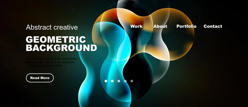 Modern website mockup features abstract geometric shapes, vibrant colors, Stock Illustration