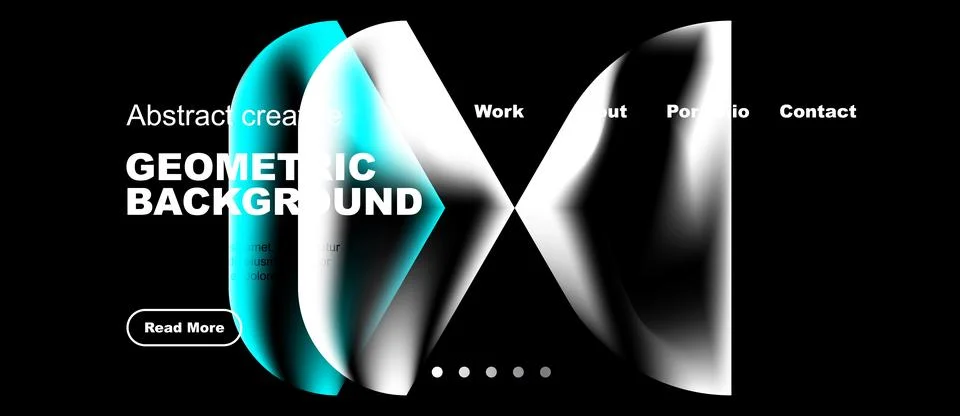 Modern website mockup features abstract geometric shapes, text overlay, イラスト素材